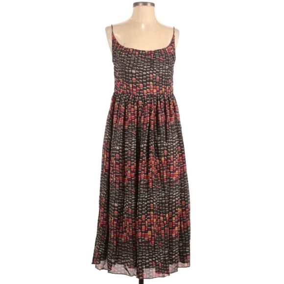 Fossil spaghetti strap midi dress fit flare 4 colorful mosaic geometric artsy - Picture 1 of 10